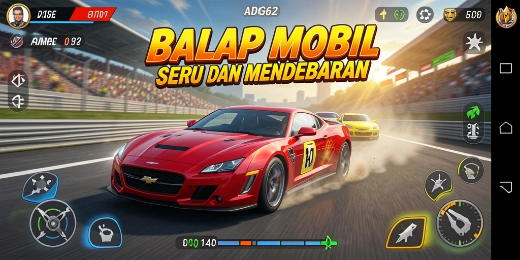 Tampilan mendebarkan dari gameplay balap ADG62 dengan mobil-mobil cepat.