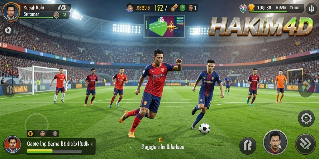 Tampilan gameplay HAKIM4D yang seru dan menarik saat pertandingan sepak bola.