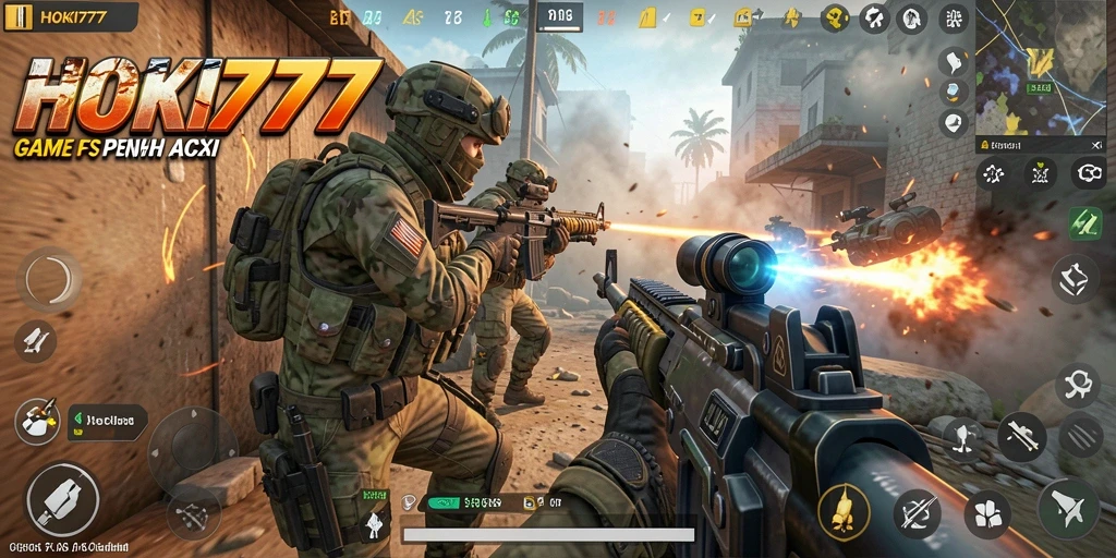 Screenshot gameplay HOKI777 menampilkan aksi mendebarkan dalam pertempuran FPS.