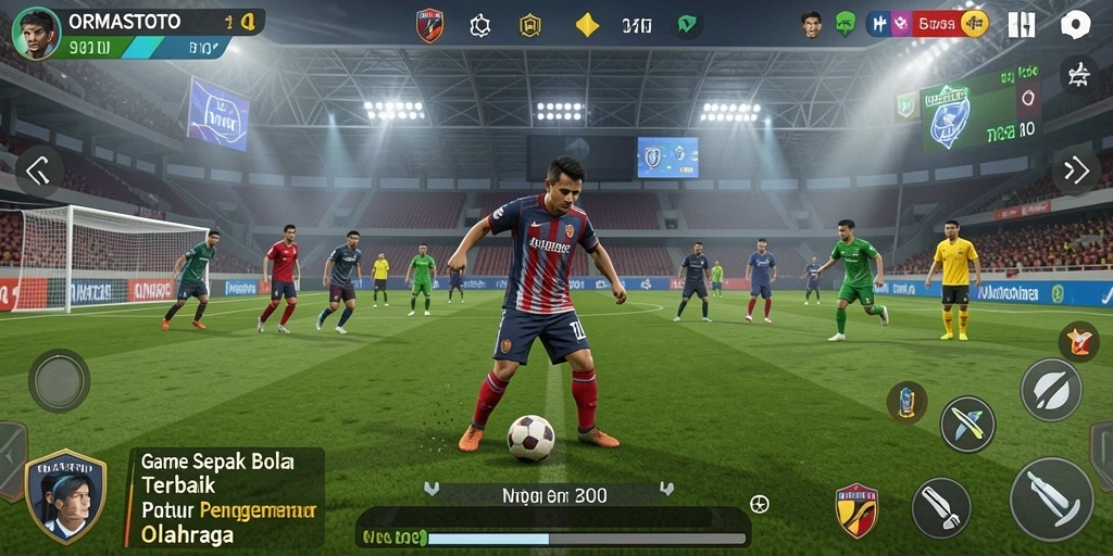 Tangkapan layar menunjukkan pemain sedang berlaga dalam pertandingan sepak bola yang intens.