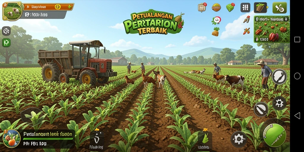 Tampilan gameplay PP7 yang menarik dengan aktivitas bertani.