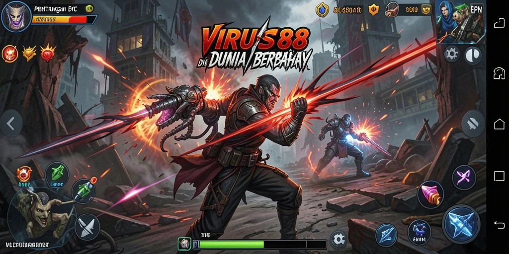 Screenshot menampilkan aksi intens dari gameplay VIRUS88.